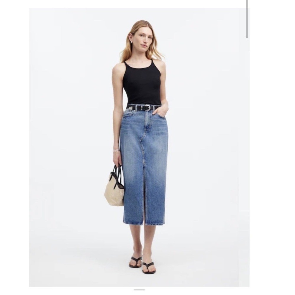 Madewell The Rilee Denim Midi Skirt 25 Enmore Wash Front Slit 100%‎ Cotton